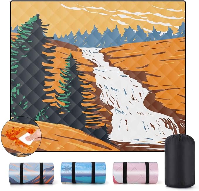 Picnic Blankets Waterproof Sandproof 60x80 Outdoor Portable Lightweight Extra Large Family Beach Blanket Camp Mat for Travel Foldable Outside Lawn Camping Essentials Mats for Grass