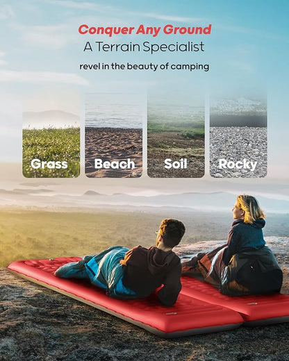 QPAU Sleeping Pad for Camping, Camping Mattress, 76''X26'', 4.7'' Extra-Thick Enhanced Support, with Built-in Foot Pump, for Camping, Hiking - Airpad, Backpacking and Home (Red+Dark Grey)