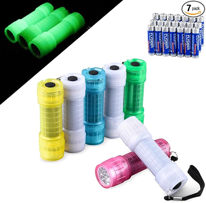 KunHe 7 Pack Glow in Dark Flashlights Camping Essentials for Kids Fluorescent Flashlights with Handle Mini Torch LED Portable Handy Flashlight for Party Favor in 5 Colors Hurricane Supplies