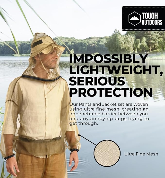 Mosquito Jacket - Net Bug Mesh Jacket w/Hood for Outdoor Protection from Bugs, Flies, Gnats, No-See-Ums & Midges - Mosquito Proof Clothing for Men & Women - w/Free Carry Pouch