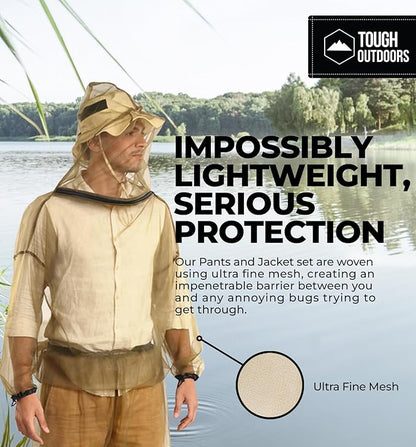 Mosquito Jacket - Net Bug Mesh Jacket w/Hood for Outdoor Protection from Bugs, Flies, Gnats, No-See-Ums & Midges - Mosquito Proof Clothing for Men & Women - w/Free Carry Pouch