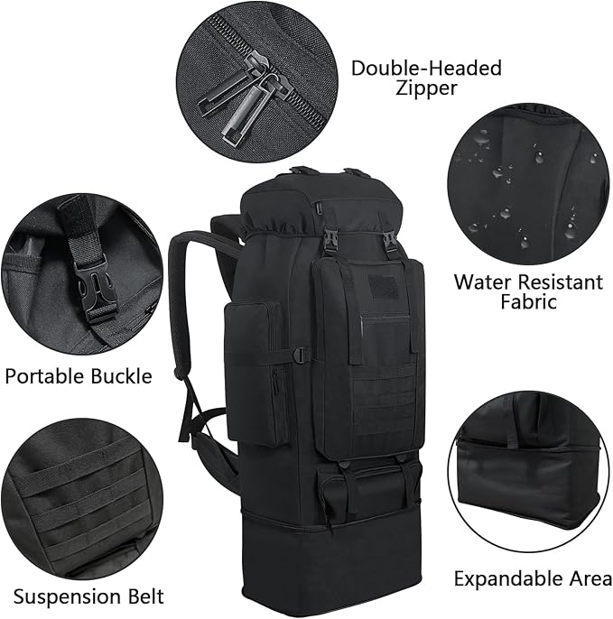80L 100 Liters Camping Hiking Military Tactical Backpack,Water Resistant Large Travel Daypacks Outdoor MOLLE Rucksack