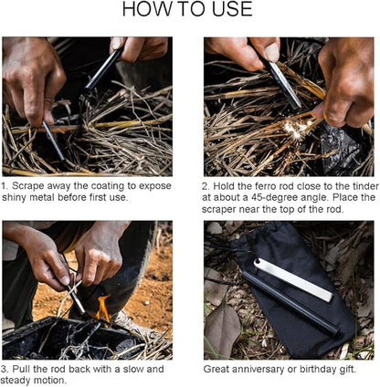 Outdoor Ferro Rod Fire Starter, 5" Long 1/2" Thick Ferrocerium Rod Survival Kit, Waterproof Flint Fire Steel 15,000 Strikes for Camping Hiking