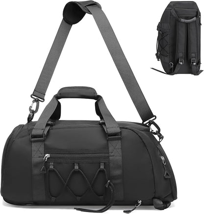 Unisex Travel Duffle Bag for Men Women, Waterproof Gym Bag with Shoe Compartment & Football Compartment, 32L Carry on Bag for Sports & Fitness, Black