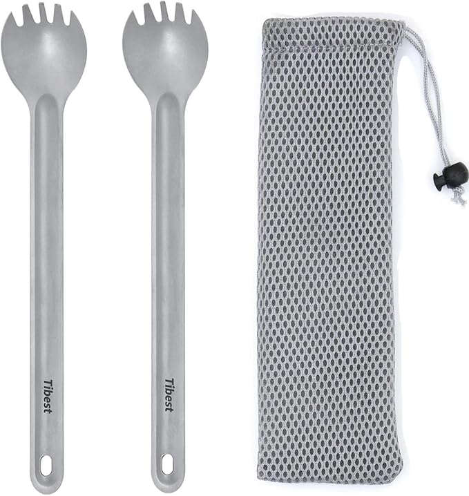 Titanium Spork Long Handle, 8.7" Camping Spork, Backpacking Spoon, Ultra Lightweight Camping Utensil for Backpacking Camping, Hiking, Travel