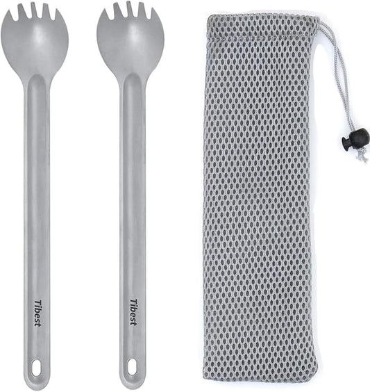 Titanium Spork Long Handle, 8.7" Camping Spork, Backpacking Spoon, Ultra Lightweight Camping Utensil for Backpacking Camping, Hiking, Travel