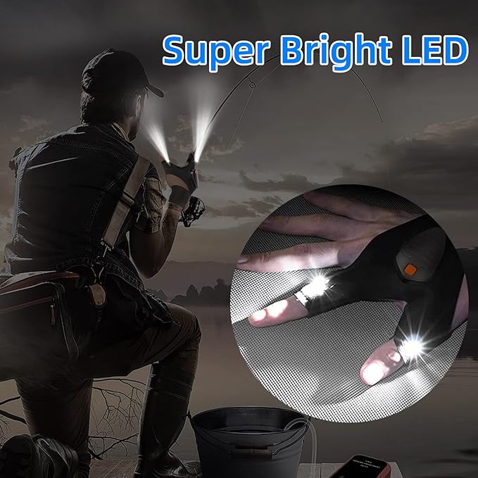 Rechargeable LED Flashlight Gloves, Gifts for Men Dad Him Boyfriend Birthday Christmas, Cool Gadgets Waterproof Hands-Free Light Gloves with Battery Indicator for Repairing Fishing Camping