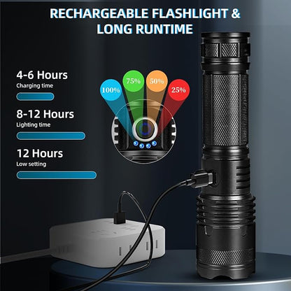 Rechargeable LED Flashlights High Lumens, 2Pack 990,000 Lumens Super Bright Flashlights with 5 Modes, Waterproof Powerful Flash Light Multifunctional Flashlights for Home Emerge∩cies Camping