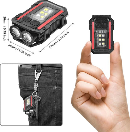 Mini Keychain Flashlight with Clip, 8 Modes Pocket Flash Light, Red Blue COB Side Light, Type-C Rechargeable for Hiking, Camping, Emergency (2, Balck+Black)