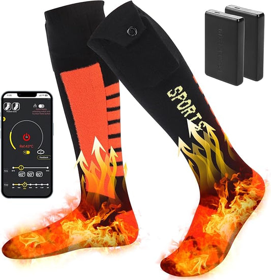 Heated Socks, Heated Socks for Men Women Rechargeable,5000 mAh Electric Heated Socks with APP Control,Heating Socks Washable Foot Warmer for Hiking Riding Camping Skiing Hunting Outdoor Activities