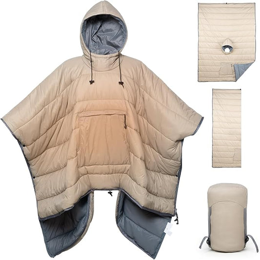 Sleeping Bag Wearable Hooded Blanket - Envelope Lightweight Thermal Cloak Cape Windproof with Premium Stuff Compression Sack for Backpacking Hiking Hunting Fishing Outdoor Sport