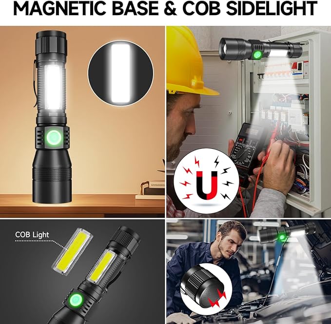 UV Flashlight Black Light, 3 in-1 Blacklight Flashlight High Lumens Rechargeable, Magnetic LED Flashlight with COB Work Light, 7 Mode Waterproof Flash Light for Emergency Camping Pet Urine Detection