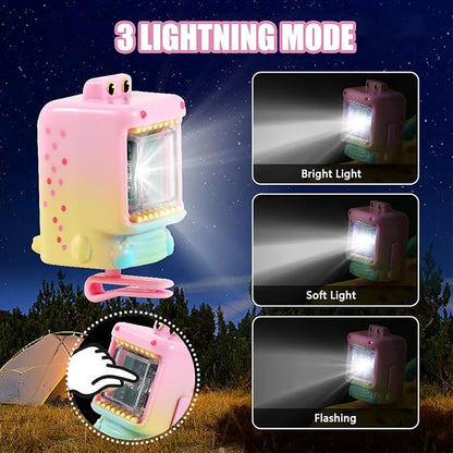 Dinosaur Lights for Croc, 2Pcs USB Rechargeable Headlights for Clogs, Flashlight for Night Walking, Camping, Walking Dog (Pink)