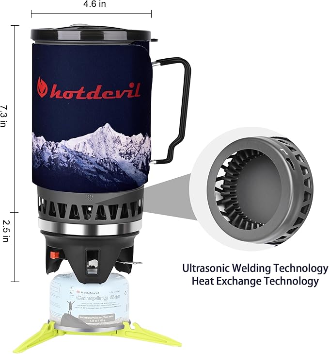 1.4L Backpacking Camping Stove Cooking System with Piezo Ignition, Outdoor Portable Burner with Pot & Brackets Camp Stove Camping Stove Kit Propane, Ideal for Hiking Fishing Hunting Emergency