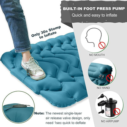 MEETPEAK Camping Sleeping Mat, Inflatable Sleeping Pad Foot Press Lightweight Camping Pad for Backpacking Hiking Traveling, Durable Waterproof Air Mattress Compact Camp Pad Thickness 4 Inch
