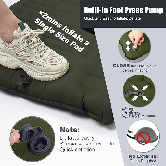 Camping Sleeping Pad, Extra Thickness 4.7 Inch Inflatable Sleeping Mat Lightweight Waterproof Camping with Built-in Pump Air Mattress for Backpacking, Hiking, Tent, Traveling