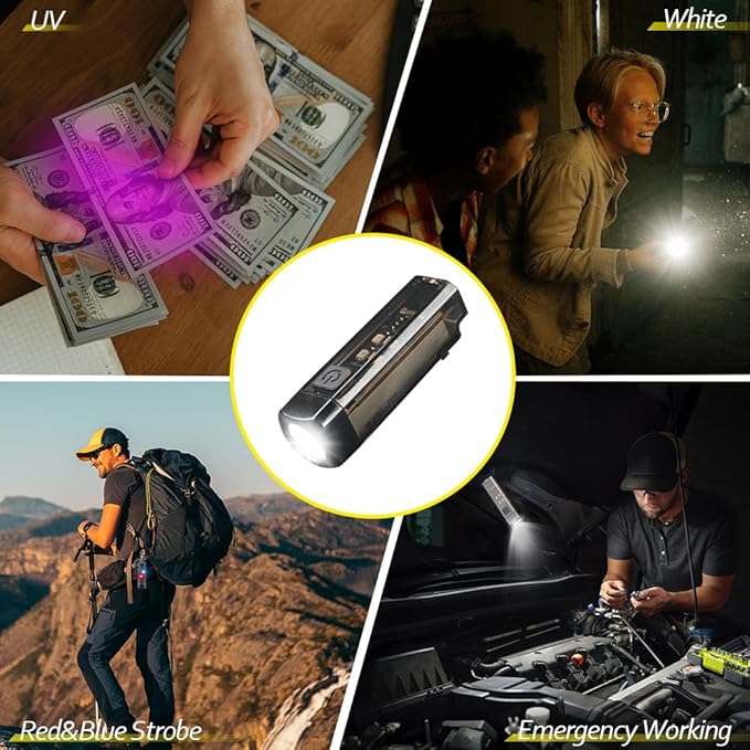 S03 Keychain Flashlight USB C Rechargeable, Mini Flashlight with Side Light, Small Pocket Keychain Light Magnetic Tail, Waterproof EDC Flashlight for Camping Dog Walking Emergency