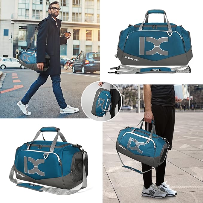 Sports Gym Bag，INOXTO Travel Duffel Bag with Dry Wet Pocket And Shoe CompartmentFor Women and Men，40L/55L Fitness Waterproof Weekender Bag For Swim Sports Travel Working Out (Blue gray, 40L)