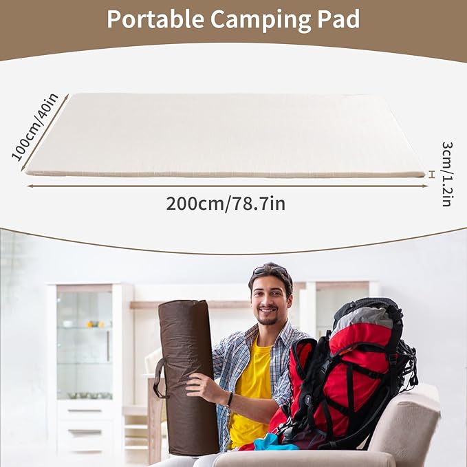 Portable Roll-Up Foam Camping Mattress - Twin Size Cot Ped with Carry Bag, Comfortable Lightweight Sleeping Pad for Travel, Tent, Car, Floor, and Guest Use