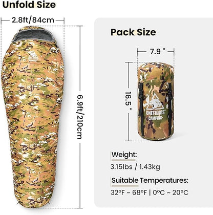 OneTigris Light Patrol 4 Season Mummy Sleeping Bag, 32°F Cold Weather Camping Bags for Camping Hiking Backpacking, Survival Gear