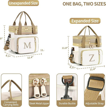 LOKASS Personalized Lunch Bag for Women Work, 16L Initial Insulated Lunch box for Adult/Womens Gift, Leakproof Personalized Gift Lunchbag with Adjustable Shoulder Strap, Cooler Bag Beige - H