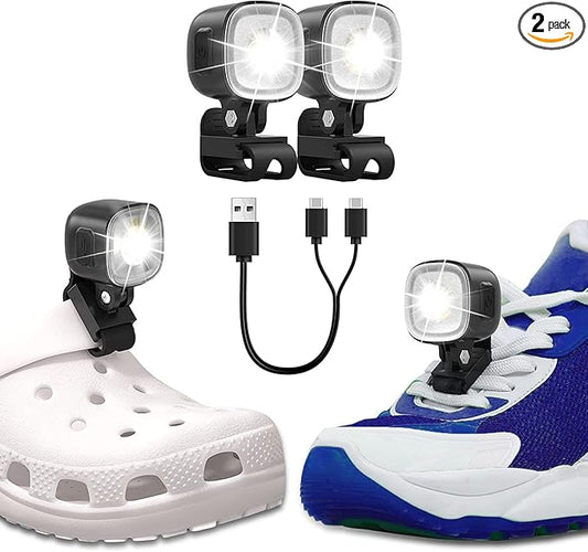 Croc Lights for Shoes 2Pcs Rechargeable Croc Headlights 4 Light Modes Running Shoe Lights Croc Charms for Dog Walking Hiking Hunting Camping Accessories