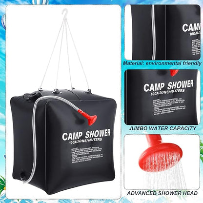 Retisee 10 Gallons/ 40L Solar Camping Showers with Hot Water Portable Camping Shower Bag with Removable Hose Nylon Ropes for Outdoor Hiking Climbing Traveling