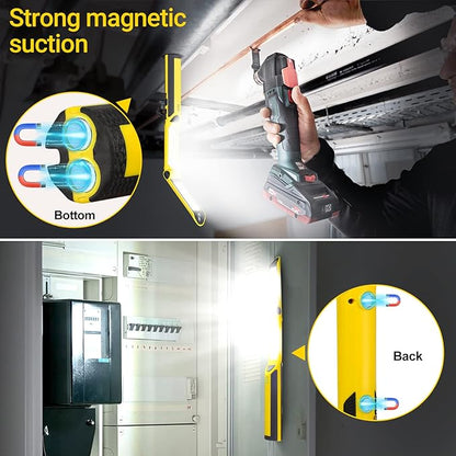 Work Light, Ropelux Rechargeable LED Work Light 1500 Lumens, Portable Flashlight 180° Rotate 3 Modes, with 3 Magnetic Base and Hook Mechanic Light, for Car Repairing/Under Hood/Emergency (Yellow)