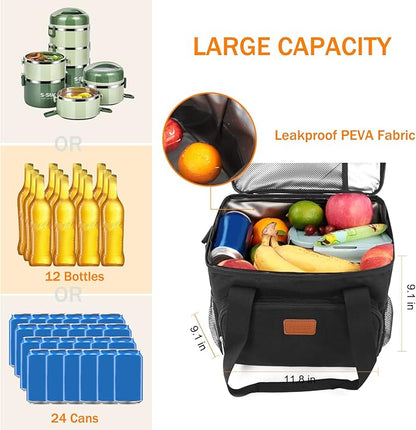 Femuar Lunch Bags for Women/Men, Insulated Lunch Bag for Work Office Picnic - Large Lunch Cooler Bag Leakproof Lunch Box with Adjustable Shoulder Strap for Adults - Black(15L)