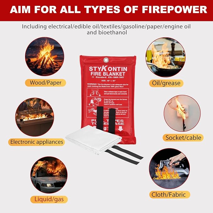 Fire Blanket, 4 Pack Fiberglass Fire Retardant Blankets, 40×40 inch, Emergency Fireproof Blankets for Home, Kitchen, Camping, Grill, Car, Office