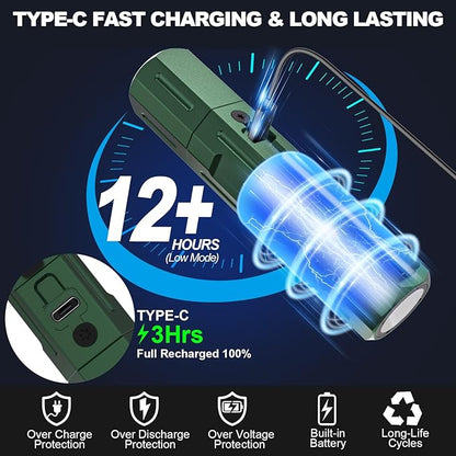 Rechargeable Flashlights High Lumens - 20,000LM Super Bright Small Pocket Magnetic Flashlight, 8 Modes LED Tactical Flash Light, Dual Button Powerful Flashlight for Camping (2, Hunter Green)