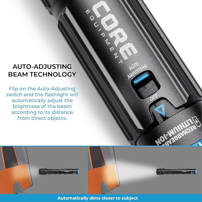 CORE 1500 Lumen CREE LED Rechargeable Camping Emergency Flashlight, Lithium Ion Batteries, Auto-dimming