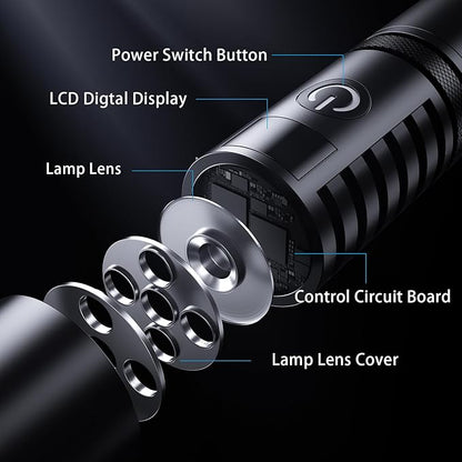 Rechargeable Flashlights High Lumens - 900000LM Super Bright Flashlight - High Power Flashlight with LCD Display, Zoomable, Waterproof, Handheld Flashlights for Emergencies, Camping - 2 Pack, Medium