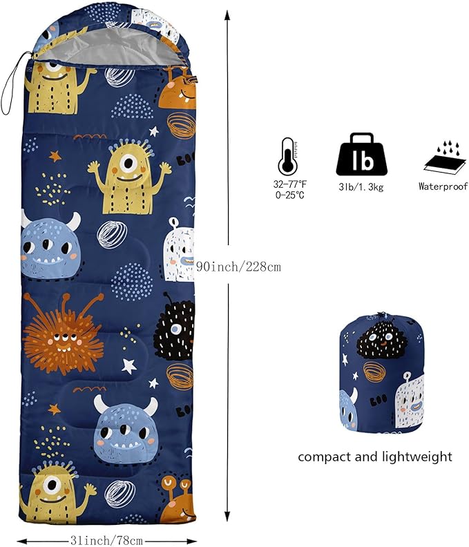 Kids Sleeping Bag for Boys Girls,Cute Puppy Print-Lightweight Warm Portable Outdoor Indoor-Waterproof Cold Weather Resistant Sleeping Bag for Camping Hiking