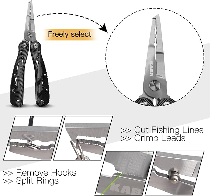 Kaba 12-in-1 Multitool Pliers of Fishing Tools, Professional Stainless Steel Multitool Pliers,Pocket Knife,Bottle Opener,Apply to Survival,Camping, Hunting and Hiking DIY Gifts for Men