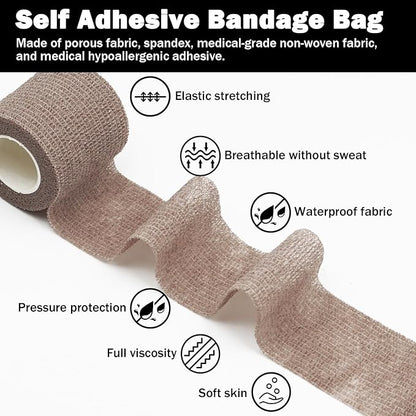 Bandages First Aid Tape - Cohesive Wrap, Adhesive Bandage, Self Adherent - Colorful (Coffee, 2-inch)