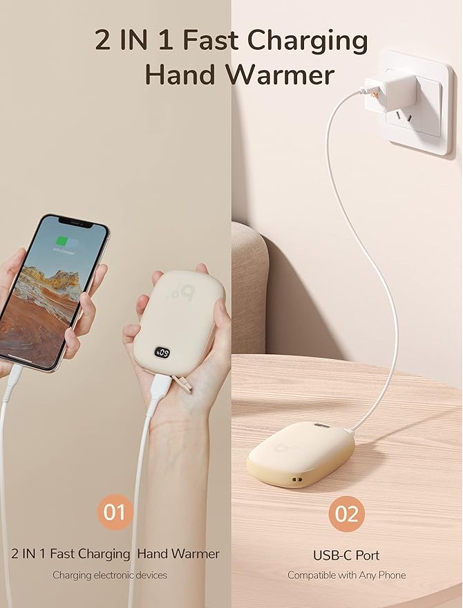 JISULIFE Hand Warmers, Rechargeable Electric Reusable Hand Warmers/Power Banks, Pocket Warmers with LED Display, Portable Hot Hands Hand Warmers for Outdoors Indoor, Gifts for Men Women Mom Dad