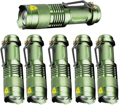 MODOAO 6 Pack,7W 300LM SK-68 3 Modes Mini Light Black Q5 LED Tactical Flashlight, LED Mini Flashlights,Tactical Flashlight for Camping Hiking Emergency(Green)