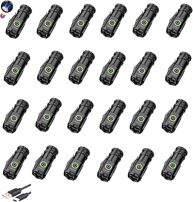 Mini Flashlight 2550 Lumens Rechargeable USB C Charging, Small Flashlights High Lumens 5 Modes, Pocket Flashlight with Clip, Magnetic Flashlight for EDC,Camping, Hiking,Emergency (24pack)