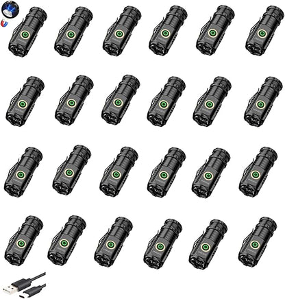 Mini Flashlight 2550 Lumens Rechargeable USB C Charging, Small Flashlights High Lumens 5 Modes, Pocket Flashlight with Clip, Magnetic Flashlight for EDC,Camping, Hiking,Emergency (24pack)