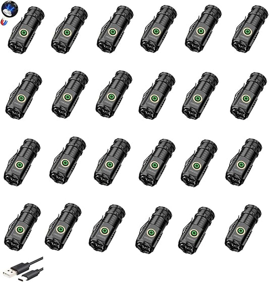 Mini Flashlight 2550 Lumens Rechargeable USB C Charging, Small Flashlights High Lumens 5 Modes, Pocket Flashlight with Clip, Magnetic Flashlight for EDC,Camping, Hiking,Emergency (24pack)