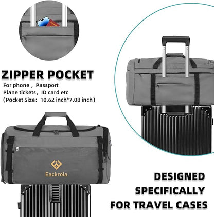 Eackrola Extra Large Sports Gym Bag, Travel Duffel bag with Wet Pocket & Shoes Compartment for men women, 85L, Lightweight （Light Gray）