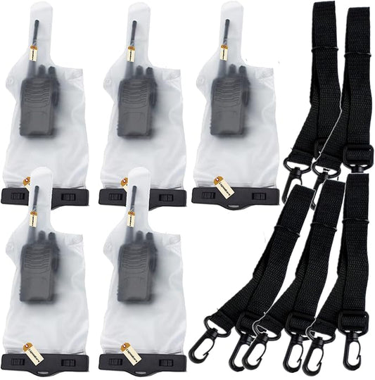 Lsgoodcare 5Pcs Portable Two Way Radio Waterproof Rainproof Bag Case Pouch Compatible with Motorola Kenwood Midland UV-3R UV-5R PX-888 Walkie Talkie Radio,5 Inch x 13.8 Inch, White