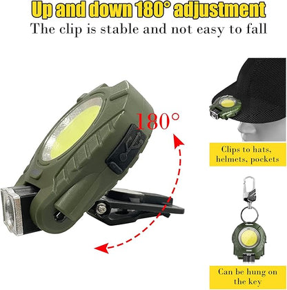 Sutekus Mini COB 500 Lumens Flashlight Auto Sensor LED Light USB Rechargeable 5 Modes Bright Pocket Clip-on Flashlight with Magnet Base Folding Bracket and Bottle Opener for Camping Hiking (Green)