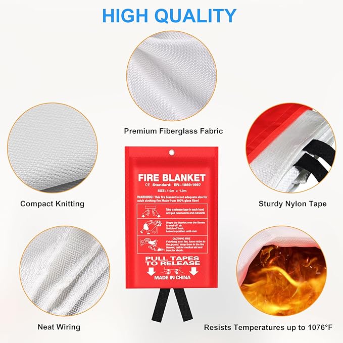 Emergency Fire Blanket for Kitchen and Home, 4 Pack 39.37”x39.37” Fiberglass Fire Safety Blankets for Survival, Suppression Fire Retardant Blanket for Fireplace Camping