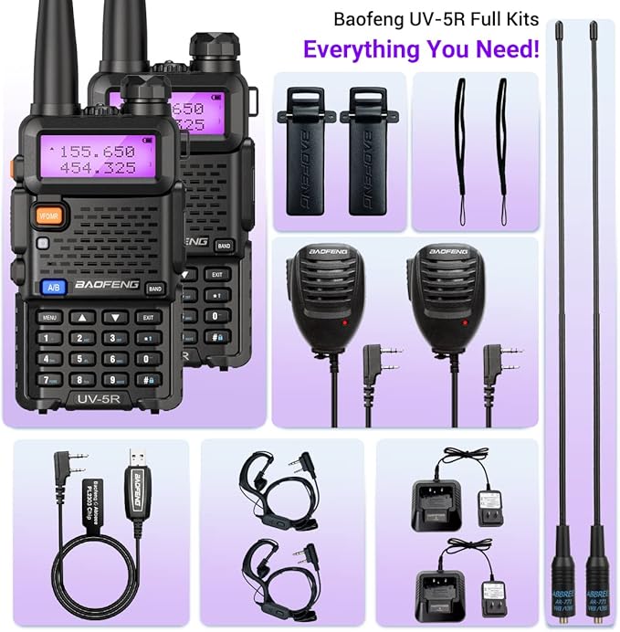 Baofeng UV-5R Ham Radio Handheld Rechargeable Two Way Radios Long Range Portable Radio with Speaker Microphone Programming Cable,2pack