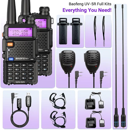Baofeng UV-5R Ham Radio Handheld Rechargeable Two Way Radios Long Range Portable Radio with Speaker Microphone Programming Cable,2pack