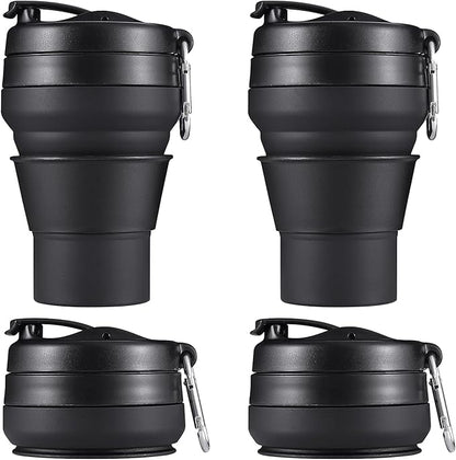2PACK Collapsible Coffee Cup, 20 OZ 600ml Silicone Folding Camping Cup, Leak Proof BPA Free Portable Cup, Sport Bottle with Lids for hiking (Black)