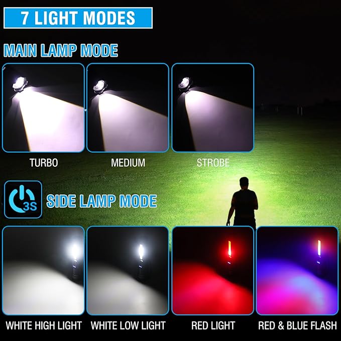 A76 Rechargeable Flashlights 20000 High Lumens - Brightest LED Flash Light 7 Modes with COB Side Light，High Powered Handheld Flashlight for Emergency Camping