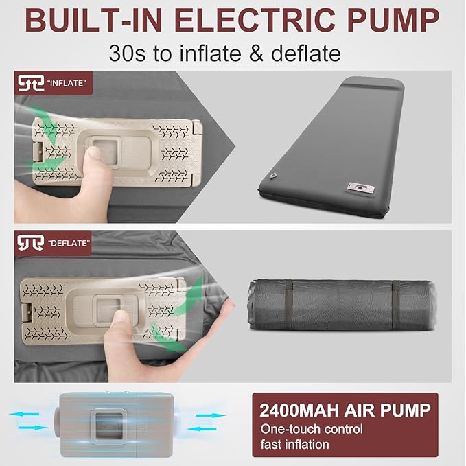 Self Inflating Sleeping Pad with Electric Pump 3.14" Ultra-Thick Memory Foam Camping Mats 9.5 R-Value Insulated Camping Pad Inflatable Air Mattress with Pillow for Car Camping, Tent, Home,Travel